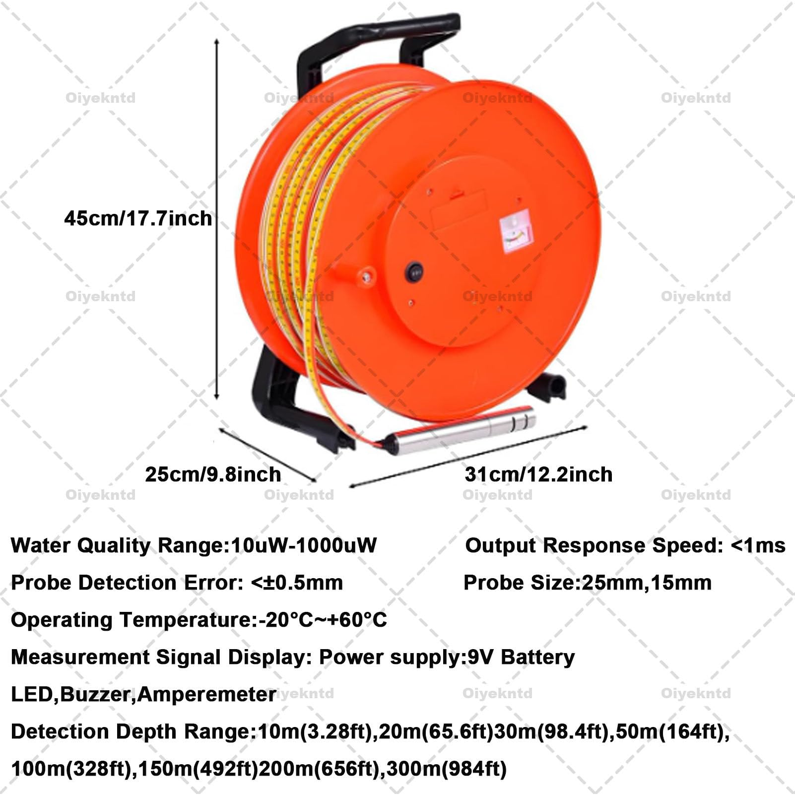 Wasserstandsmesser mit Edelstahlsonde, Grundwassermesswerkzeug für Brunnenreparatur, Kontrollleuchte, Spitzenanzeige, 25 mm-150 m