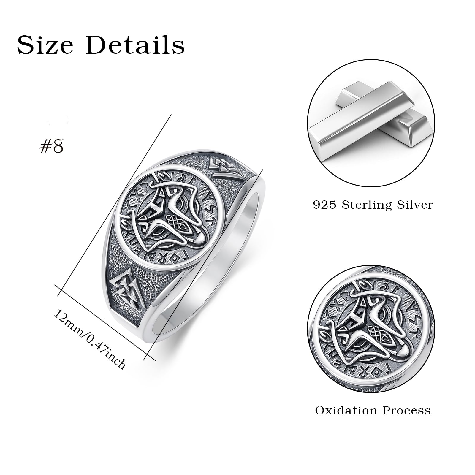 925 Sterling Silber Klotzige Wikinger Ringe für Männer Norse Wolf Ring Oxidiert Oldtimer Wikinger Keltischer Schmuck Geschenke für Ehemann Freund Vater Bruder Freund