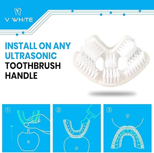 Miniatura 5 de Cabezal de repuesto en forma de V blanco para cepillo de dientes ultrasónico, 75% más rápido, limpieza profunda y masaje eficaz de toda la boca,