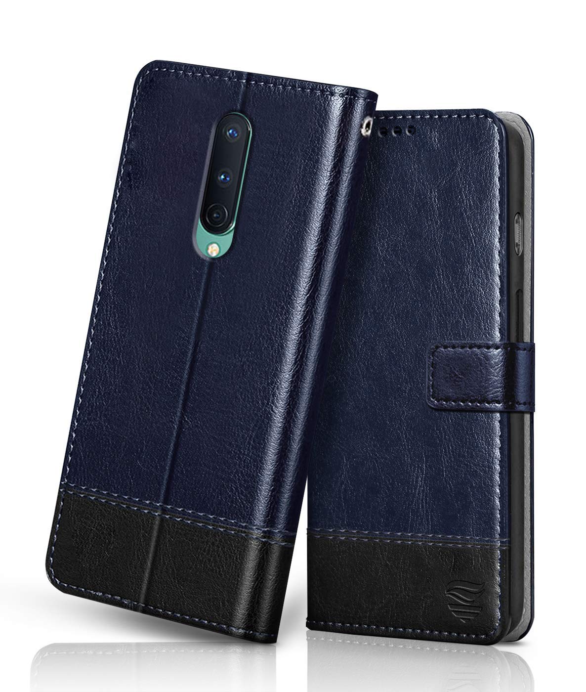 FLIPPED Vegan Leather Flip Case Back Cover for OnePlus 8 (Flexible, Shock Proof | Hand Stitched Leather Finish | Card Pockets Wallet & Stand | Blue with Black) (B08DDBRV4C) Amazon Price History, Amazon Price Tracker