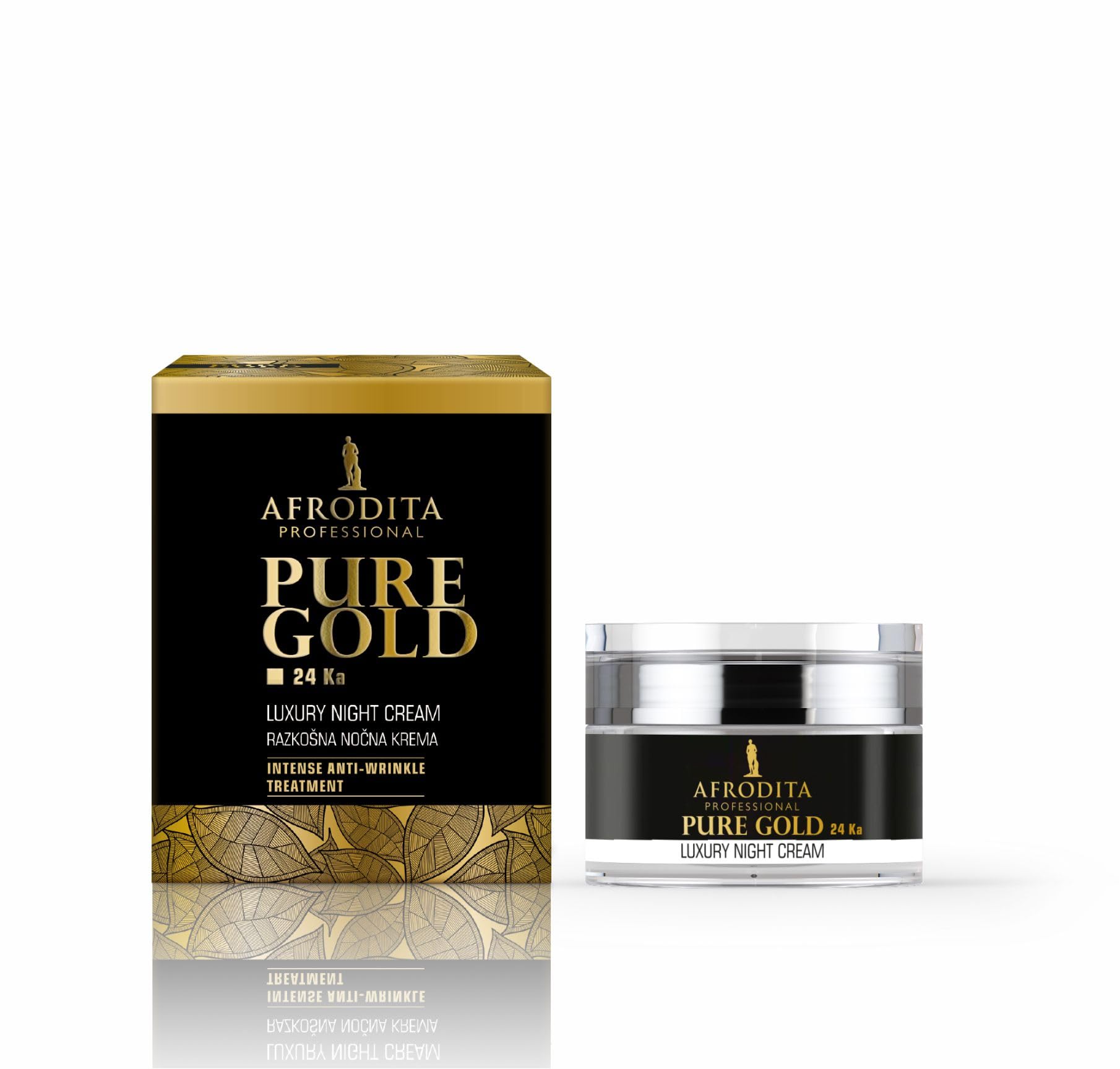 Afrodita Professional Pure Gold 24K Luxus Nachtcreme, Anti-Falten Gesichtscreme für reife trockene bis normale Haut, 50 ml, nährende 24 Karat Gold Pflege für glattere straffere Haut