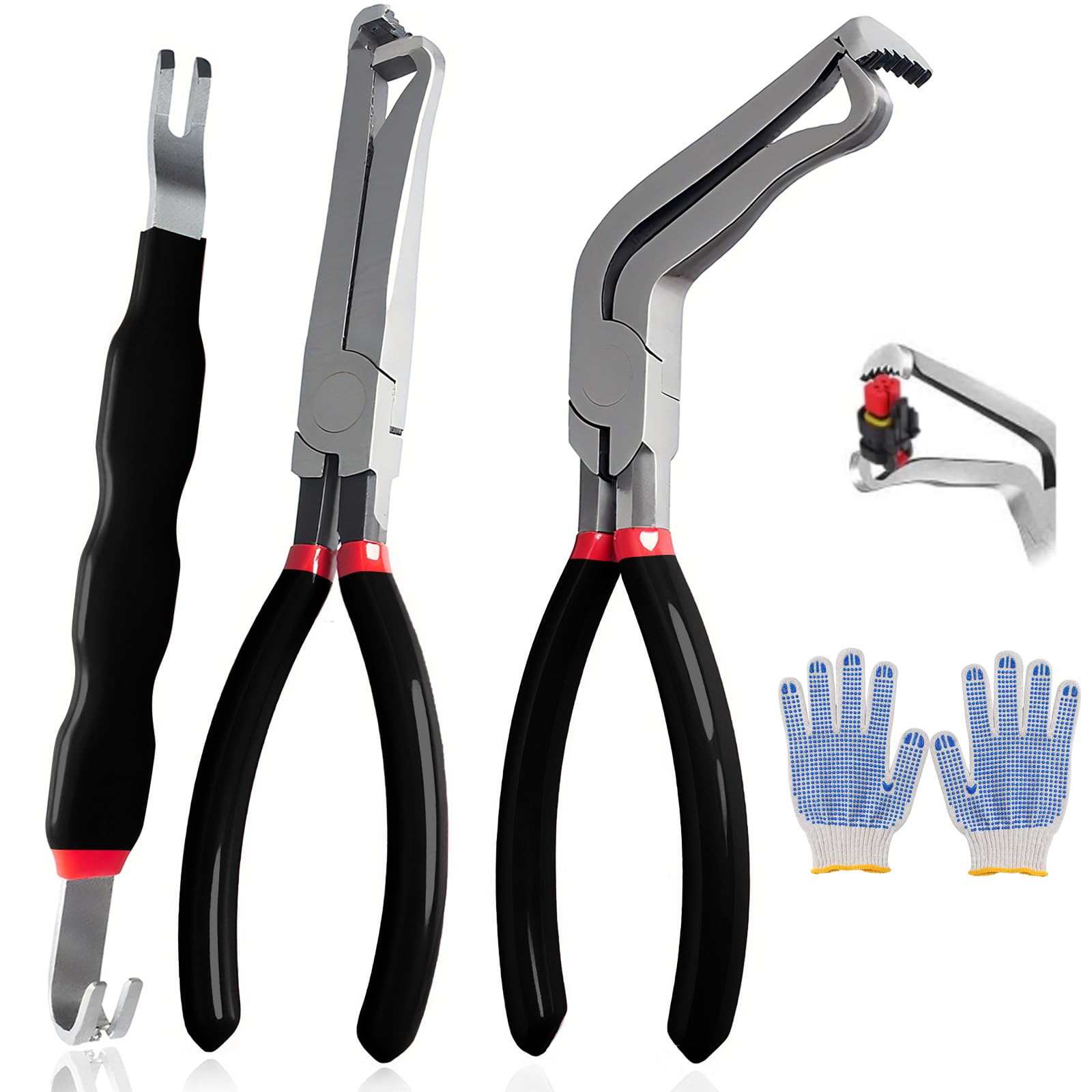 Yallmie 3Pcs Connector Disconnect Pliers Set, Electrical Disconnect Pliers with Anti-Slip Handle Fuel Line Disconnect Tool for Car Truck Maintenance Automotive Connectors & Sensors (Black)