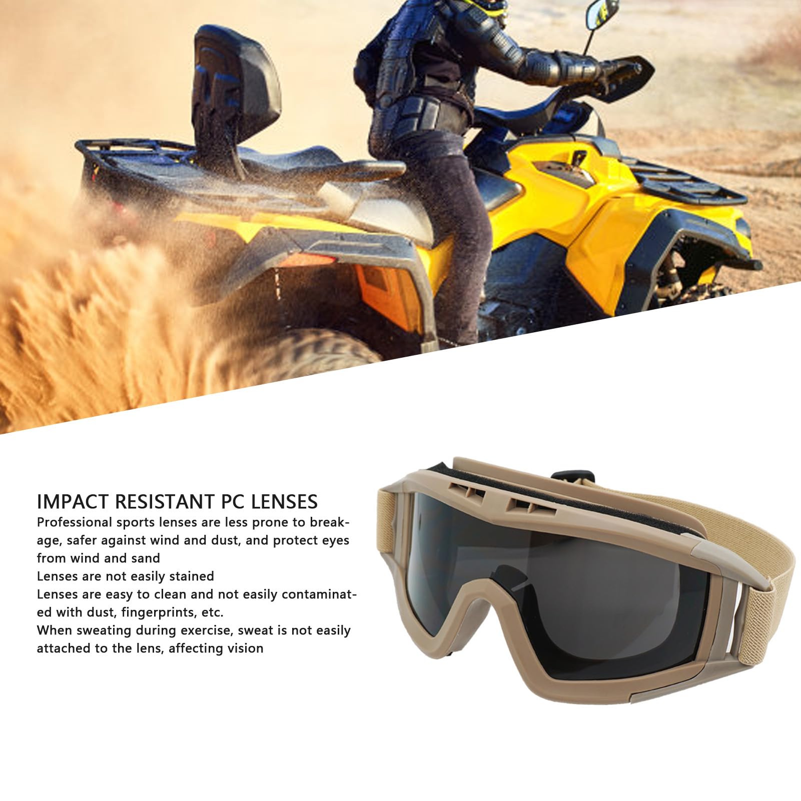 RiToEasysports Occhiali Desert Locust, Occhiali Khaki Desert Locust Occhiali Antivento Antivento per Moto Airsoft con 2 Lenti per Uomo Donna Adulti