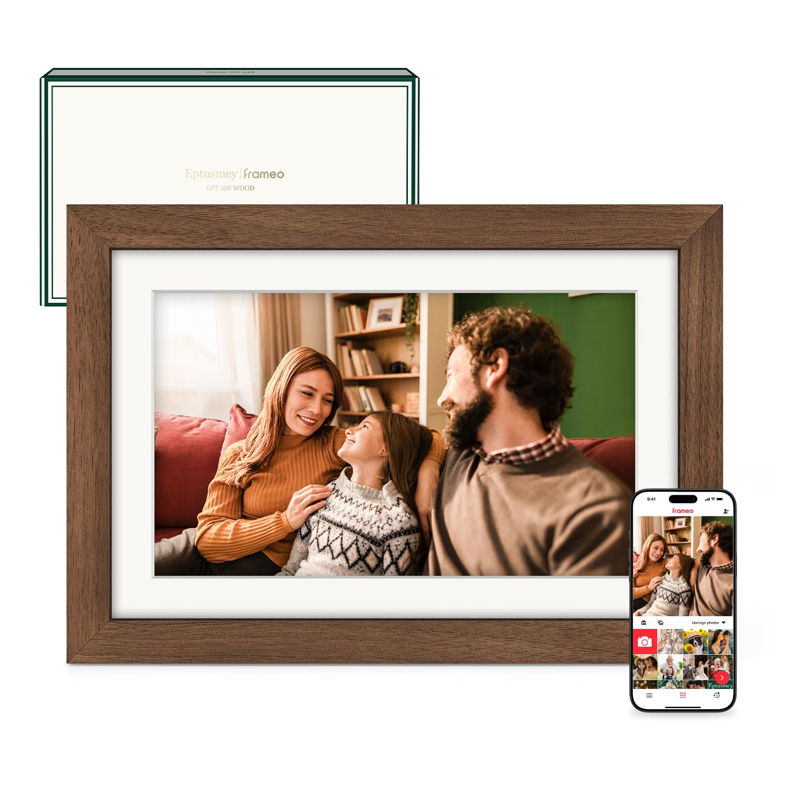 Frameo Cornice Digitale WiFi 10,1" Legno di Noce 1280 x 800 HD IPS Touch