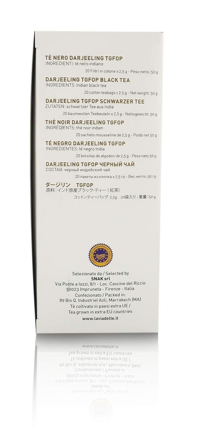 La Via del Te Darjeeling TGFOP, Indian Black Tea, 20 Teabags, Total Net Wt: 50g / 1.76oz