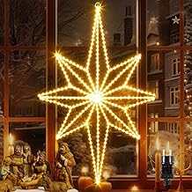 Quntis 62 cm 360 LED Christmas Star Illuminated 3D Large Christmas Decoration Power Operated Warm White Star Window Decoration Foldable Bethlehem Star Christmas Lighting Indoor Outdoor Window Wall