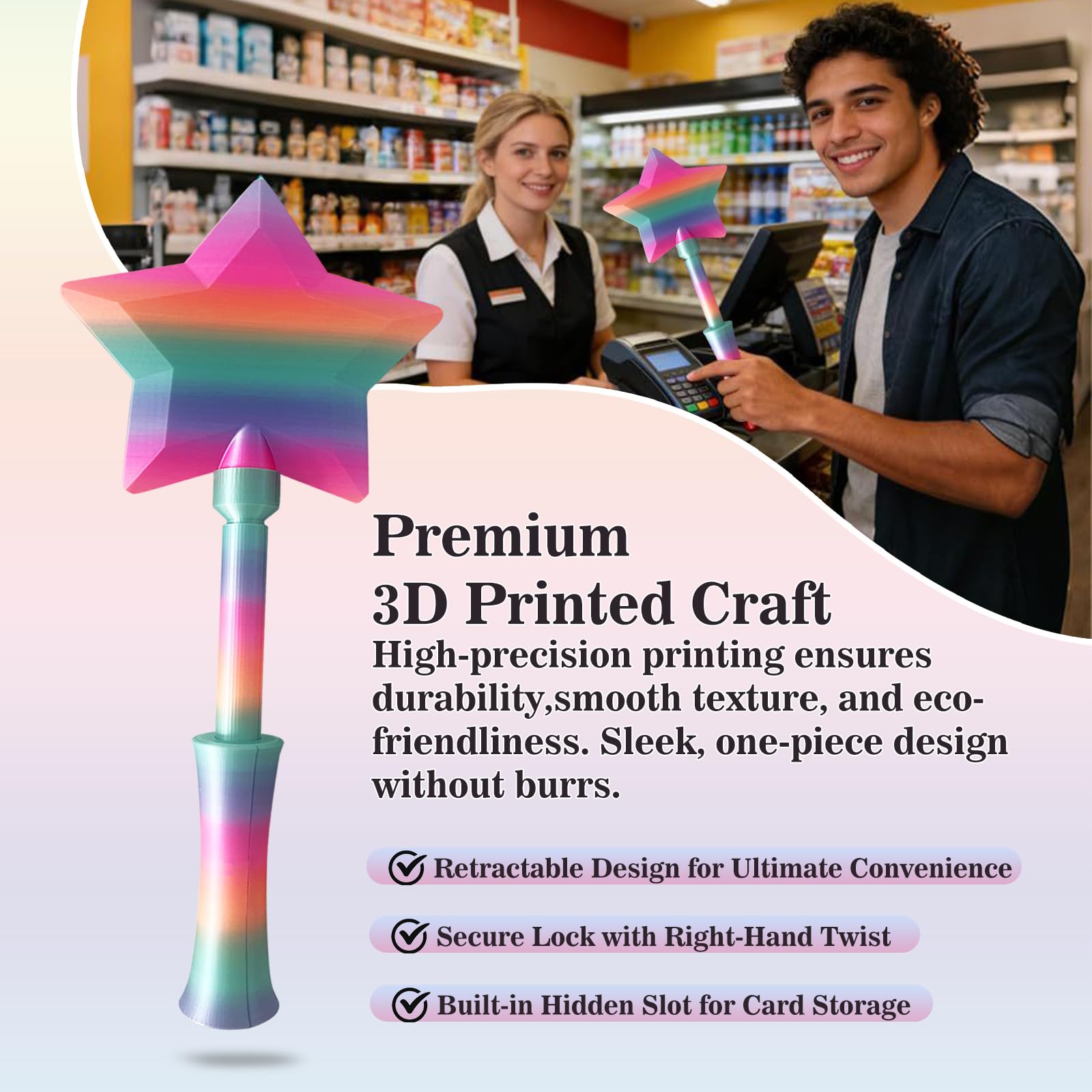 Credit Card Wand,3D Printed Tap to Pay Wand Card Holder with Hidden Slot,Credit Card Holder Wands,Easy Checkout for Contactless Payment,Novelty Gift for Kids and Adults Party(E) - 5