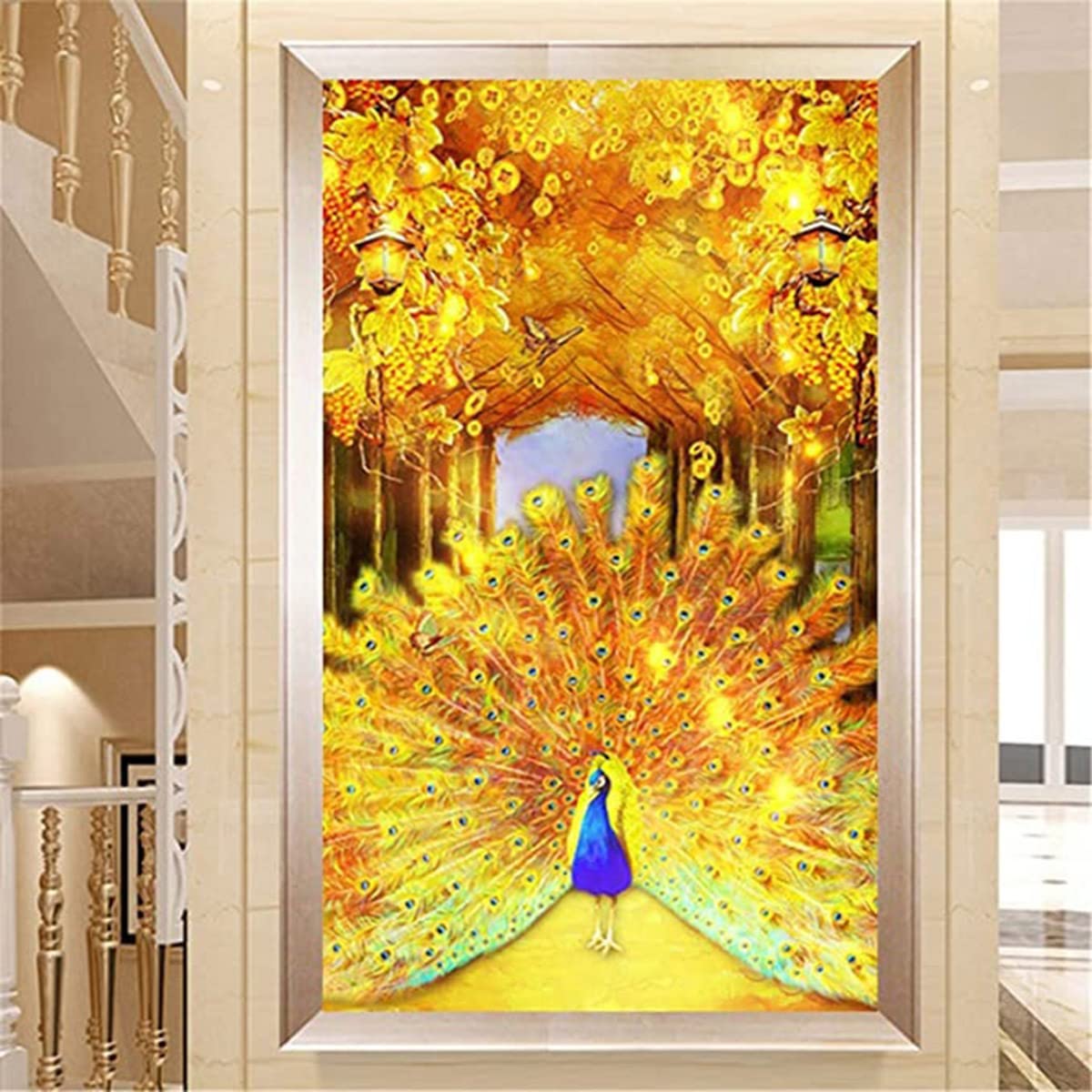 Instarry 5D Diamond Painting Kit Large Size Full Drill Golden Peacock Cross Stitch Mosaic Home Decoration Living Room Craft Set 39.4x23.6 inch