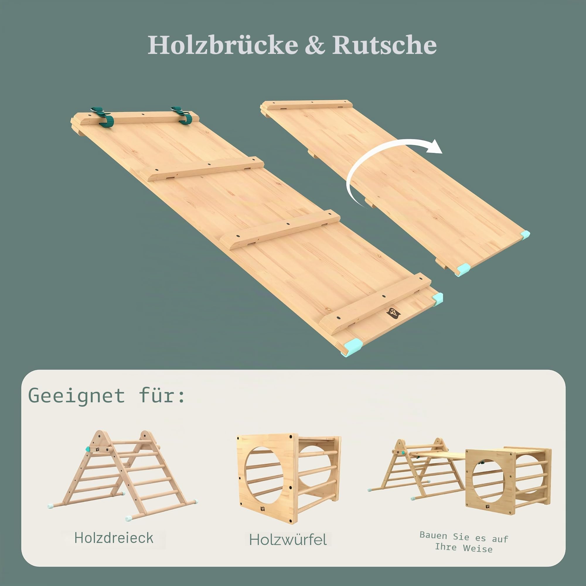 TPToys Active-Tots Pikler-Stil Holzleiter für Babys und Kleinkinder, Rutsche oder Brücke, zur Verwendung mit TP-Dreieck oder Kletterwürfel, interatives Spielen, ab 12 Monaten, Holz