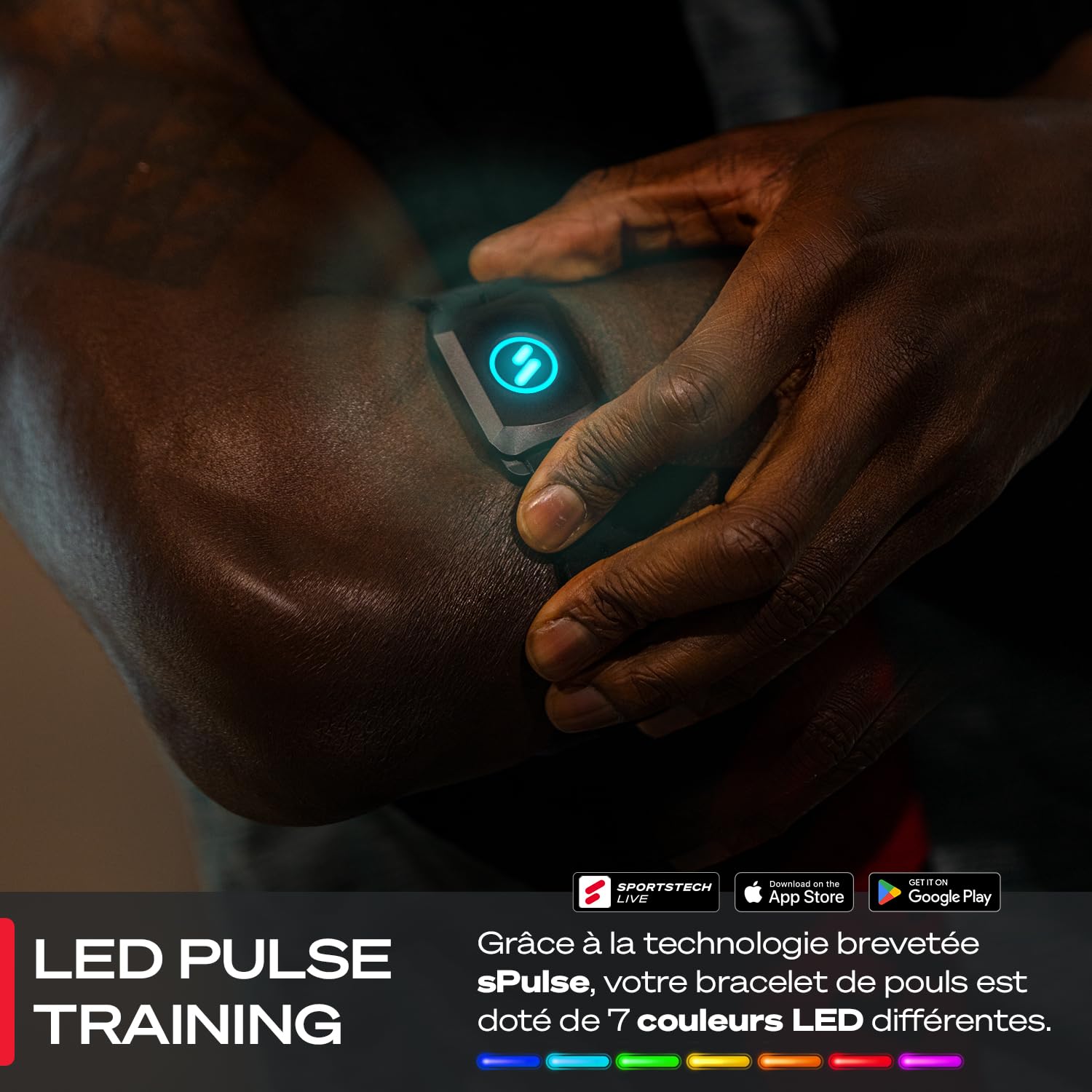 Sportstech Cardiofréquencemètre sPulse avec Bracelet Bluetooth et capteur LED | Smart HRM Cardiofréquencemètre sans Sangle de Poitrine Fitness Podomètre Sense Run