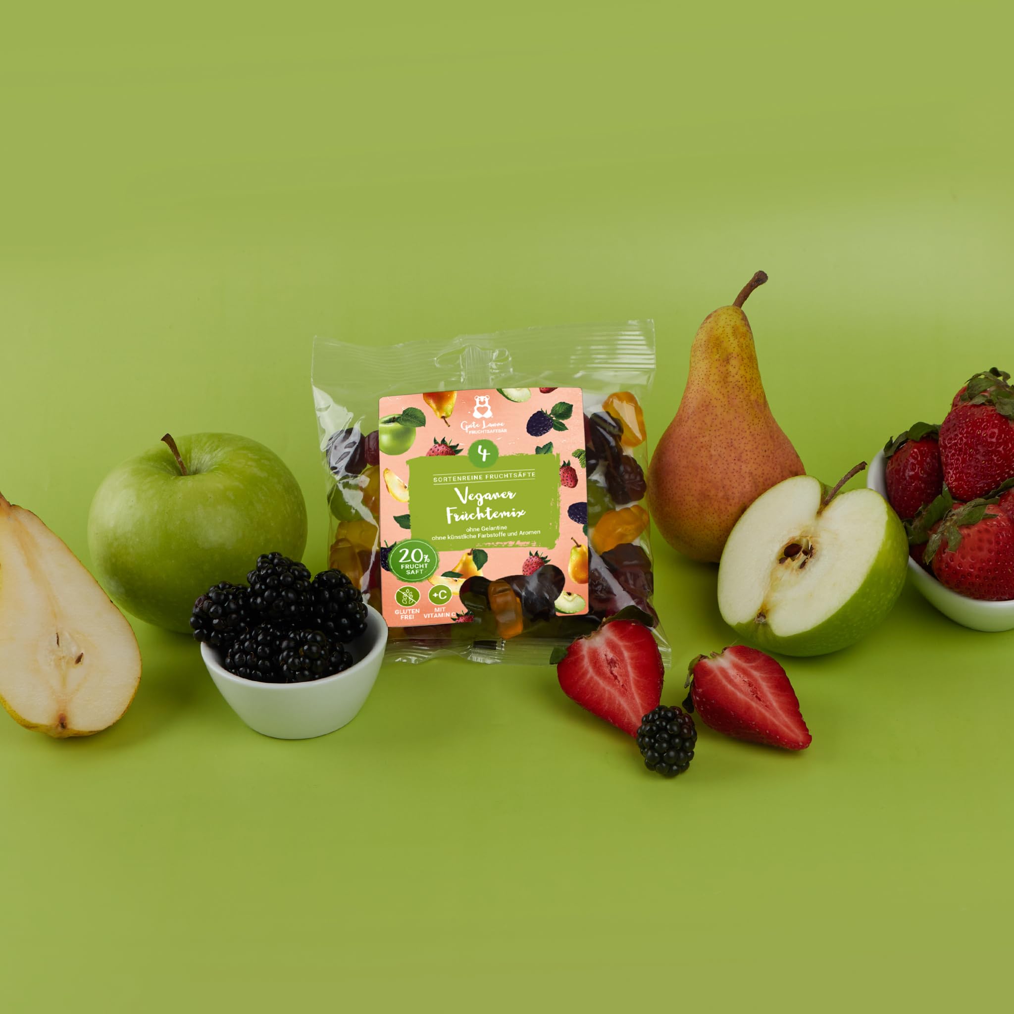Veganer Früchtemix Großverpackung 3,45kg (23 x 150g) - Premium Gummibärchen mit 20% Fruchtsaft - veganer Snack für Büro, Konferenzraum, Empfang, Firmen & Mitarbeiter