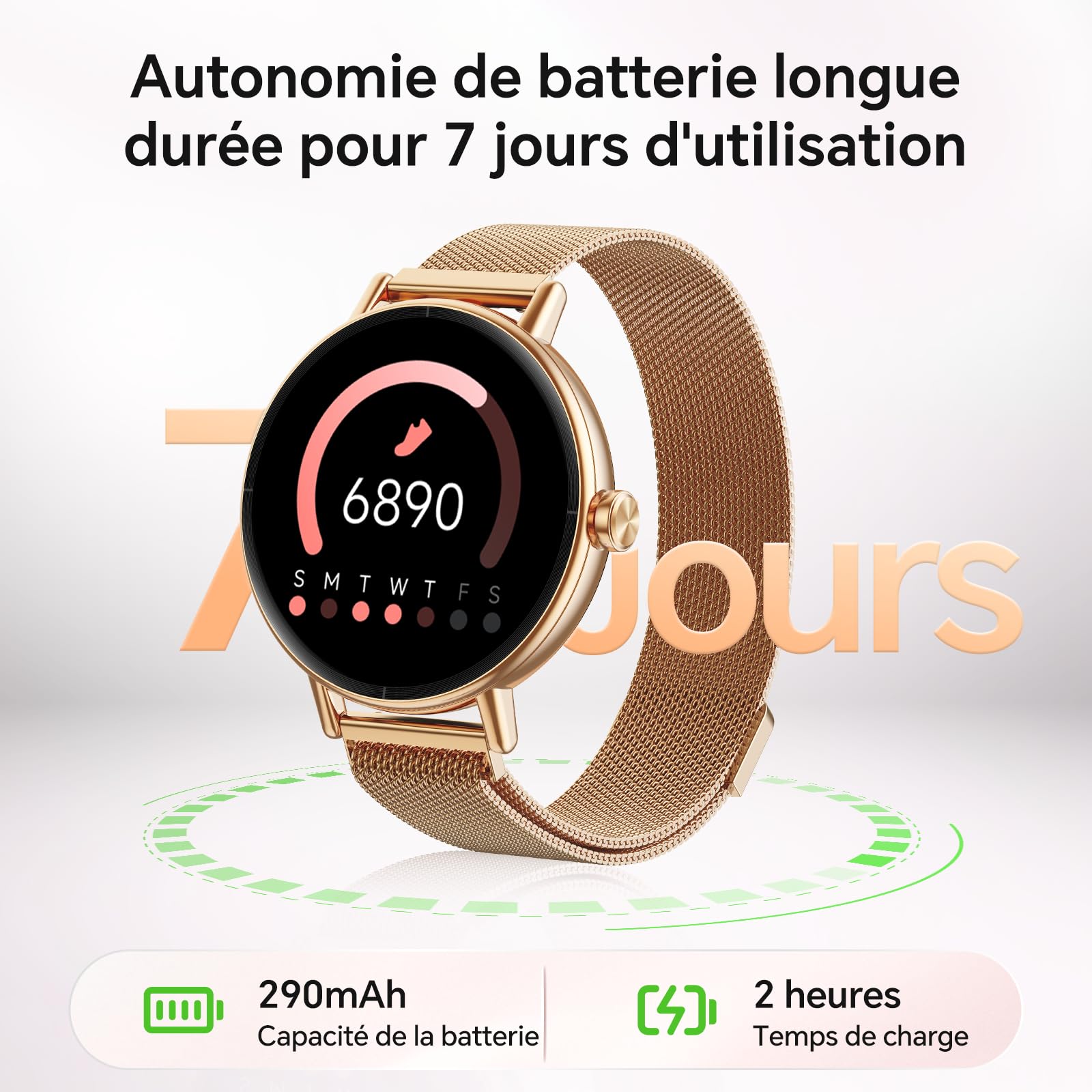 Gydom Montre Connectée Femme Ronde Bracelet Metal Appel Bluetooth, 1.27" Élégante Smartwatch Moniteur de SpO2/Sommeil/Podometre/Calories, IP68 Waterproof, 120+ Sport Modes pour Samsung iPhone Android