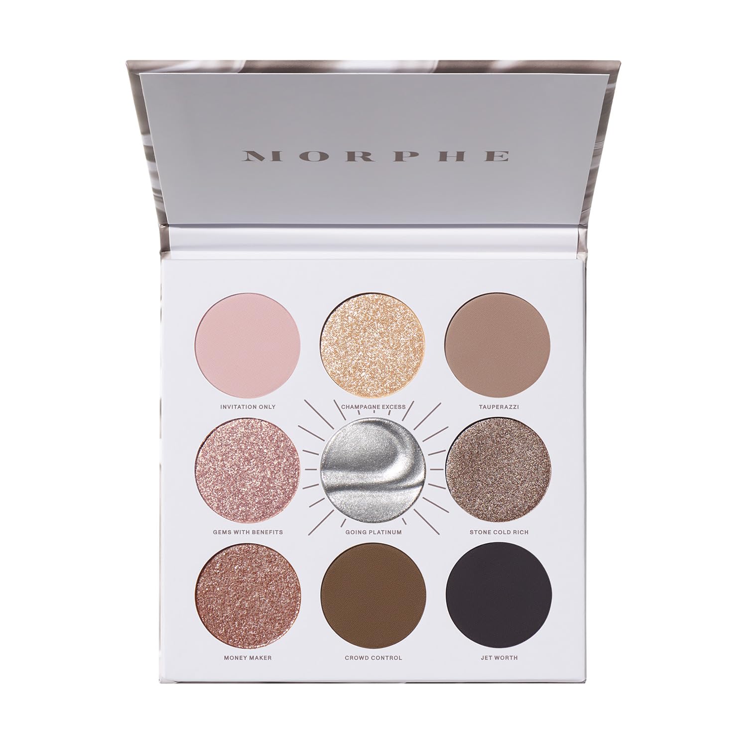 Morphe Rich & Foiled Artistry Palette - Foil-Effect Smokey Eyeshadow Palette with Matte, Shimmer & Foil Finishes - Rose, Brown & Silver Eyeshadow with Luminous Payoff - Going Platinum (0.35 oz)