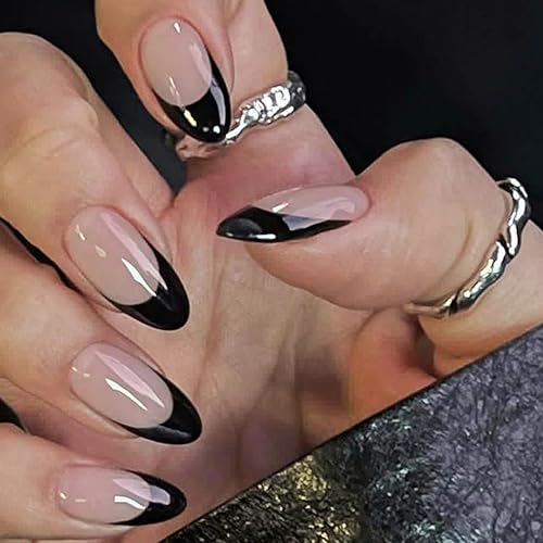 Miniatura 46 de Uñas postizas largas a presión, uñas postizas negras con diamantes de imitación 3D, diseño de mariposa, mate, cobertura completa, para mujer