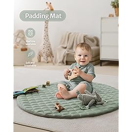 Blissful Diary Baby Play Gym Mat, Play Mat Activity Mat with 6 Detachable Toys for Stage-Based Sensory & Motor Skill Development, Easy to Install & Clean, Baby Essentials Gift, Sage Green