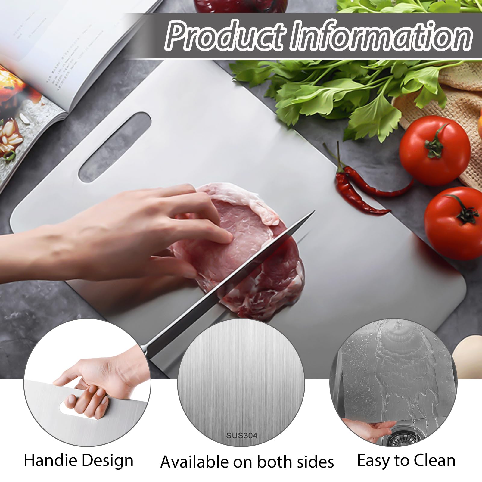 Planche à Découper en Titane 2Pcs, Inox, Acier Inoxydable, Plateau de Service