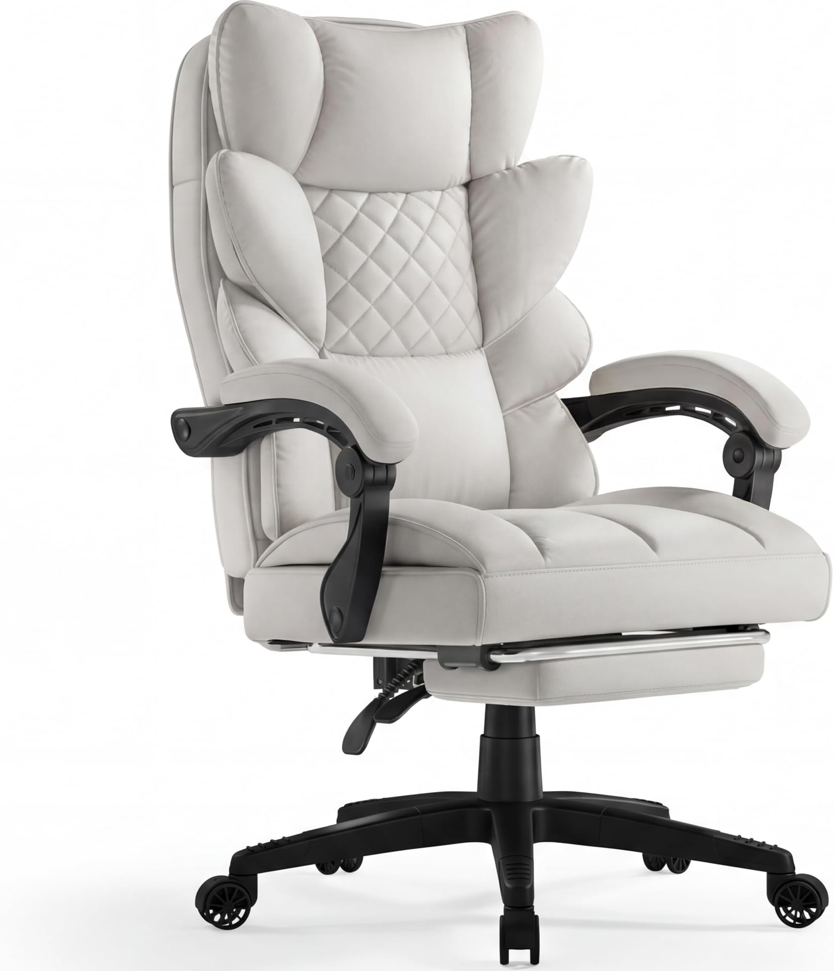 - Big and Tall Office Chair with Pocket Spring Cushion,High Back Computer Gaming Chairs with Linkage Armrests,Executive Desk Chairs with Footrest,Fabric-White