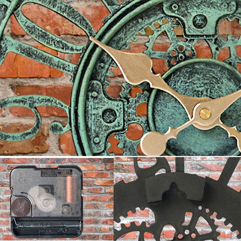 Outdoor Wall Clock 12 in Outside Waterproof Garden Clock Quartz Battery Operated Round Clocks Retro Home Kitchen Living Room Decor Clocks-Not Silent (Color : Copper) (Turquoise)