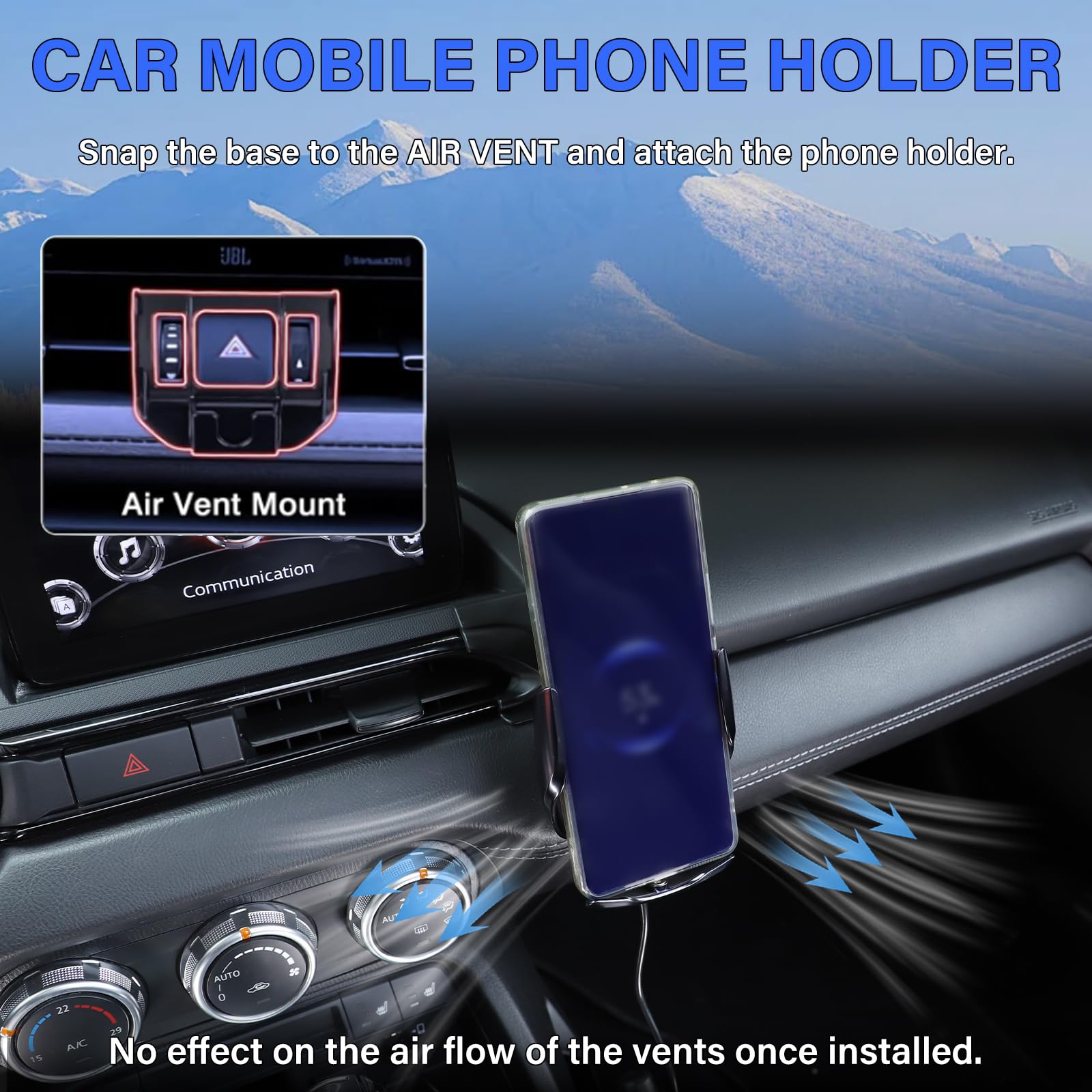 Soporte para teléfono de coche compatible con M@zda MX-5 ND 2016-2024, consola central, rejilla de ventilación, ajustable, ABS negro, accesorios de coche (estilo D)