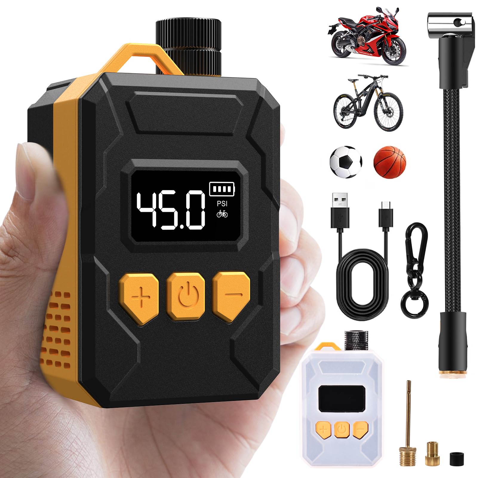 Mini pompa per bicicletta, 120 psi, pompa per bicicletta elettrica, pompa portatile per bicicletta con valvola Presta e Schrader, per bici da strada, mountain bike, bici urbane