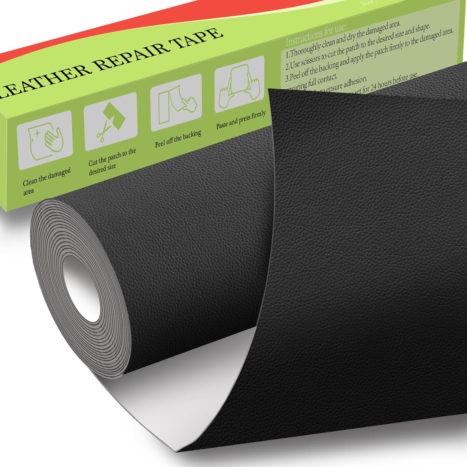 GEYYANG Leather Repair Patch, 16X79 inch Self Adhesive Leather Patches, Large Leather Repair Tape for Couches, Furniture, Car Seats, Cabinets, Wall, Handbags(Black - Litchi Grain) 16" x 79" Black-Litchi Grain