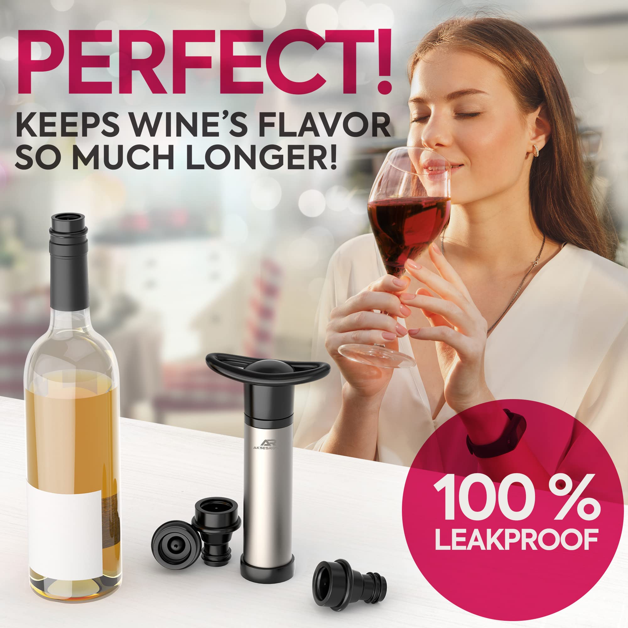 Pompe à Vin Avec Bouchons Sous Vide - Garde Le Vin Frais 14 Jours - Acier Inoxydable