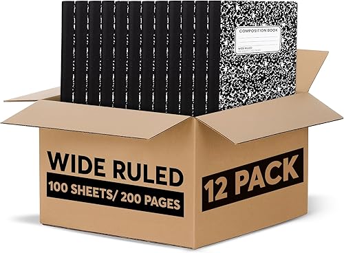 Cuadernos de composición, diarios de escritura de papel de rayas anchas, libros de composición de cubierta de mármol, 100 hojas, cuadernos