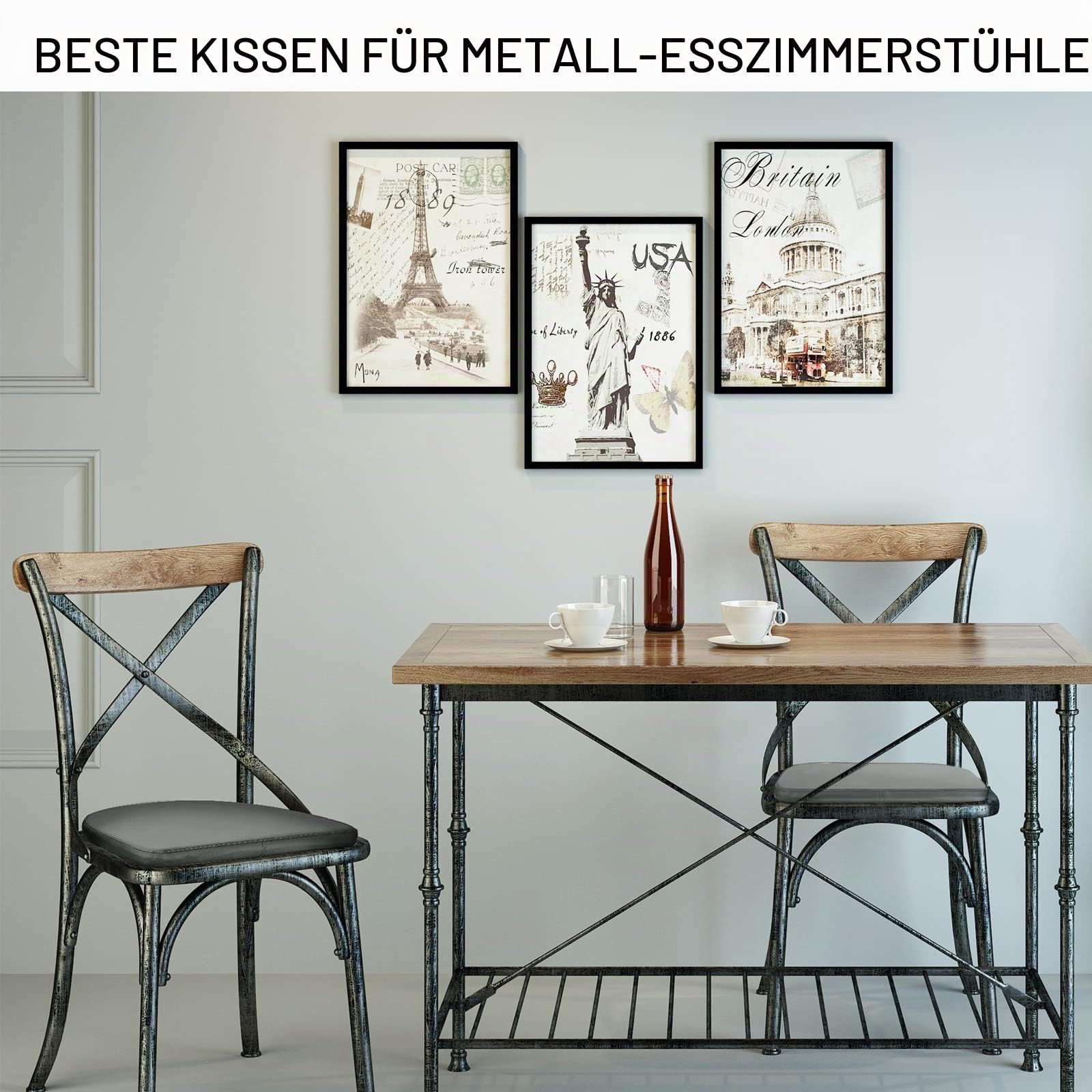 BUYUE Metall-Stuhlkissen mit Magnet-Satz von 4, Luxus PU-Leder wasserdicht Anti-Rutsch-Sitzpolster für Küche Cafe Essen Bistro stapelbar Stühle (U-Form, dunkelgrau, 4)