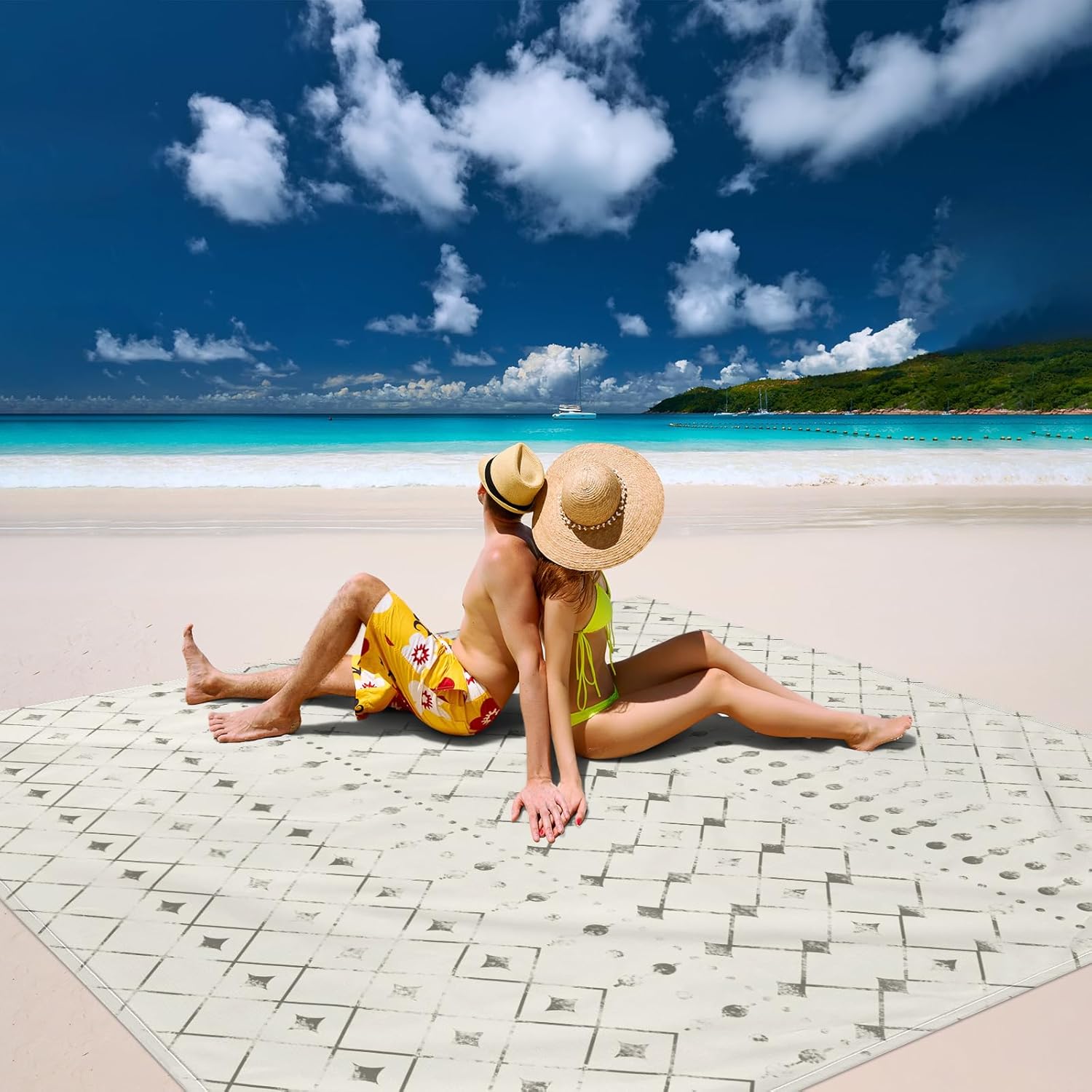 Polyester Beach Blanket Waterproof Sandproof, 10'X 9' Extra Large Oversized Beach Mat for 2-8 Adult, Quick Drying Lightweight & Durable Picnic Blanket for Outdoor, Travel, Camping, Hiking-Moroccan - Image 3