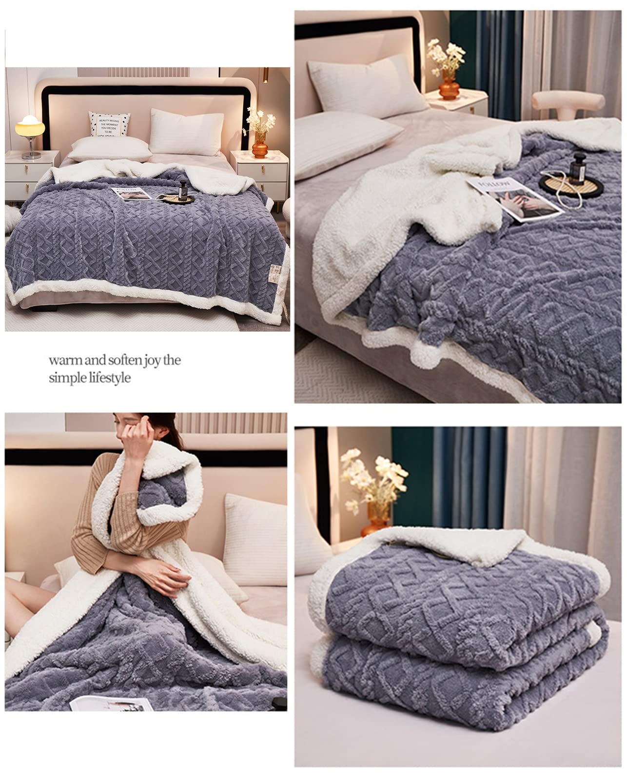 Mantas Sofa, Manta Sherpa Cama, Manta Cubre Sofa Invierno Reversible, Mantas Polar de Sherpa Multiuso, Suave Manta Sofa Invierno, Manta Borreguito para Sofa y Sobrecama,Azul,100X150cm 0.8kg