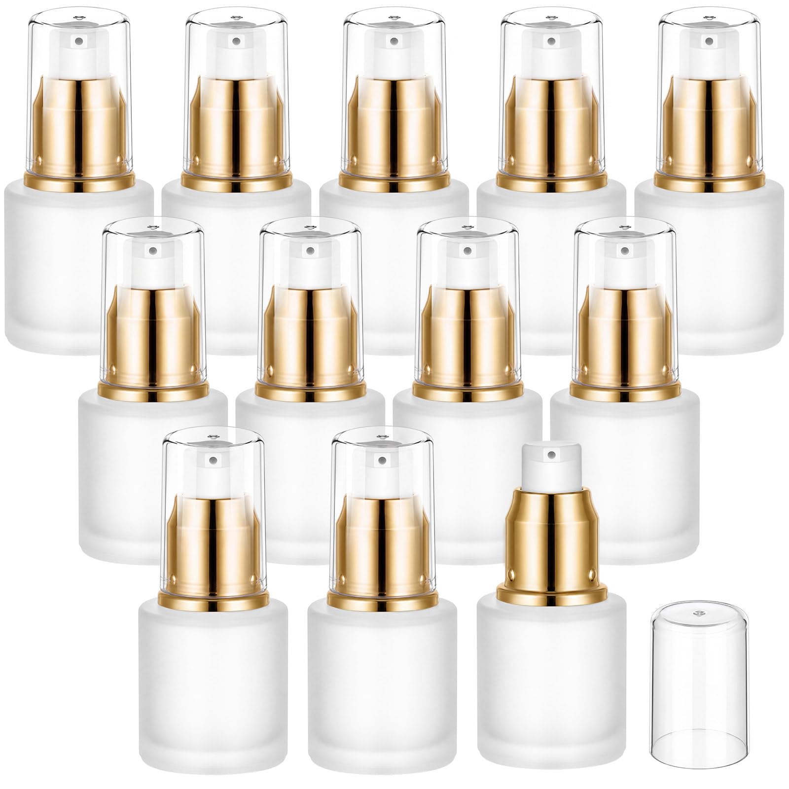 0.67 Oz/ 20 ml 12Pcs Frosted Glass Pump Bottles for Comestic Lotion, Travel