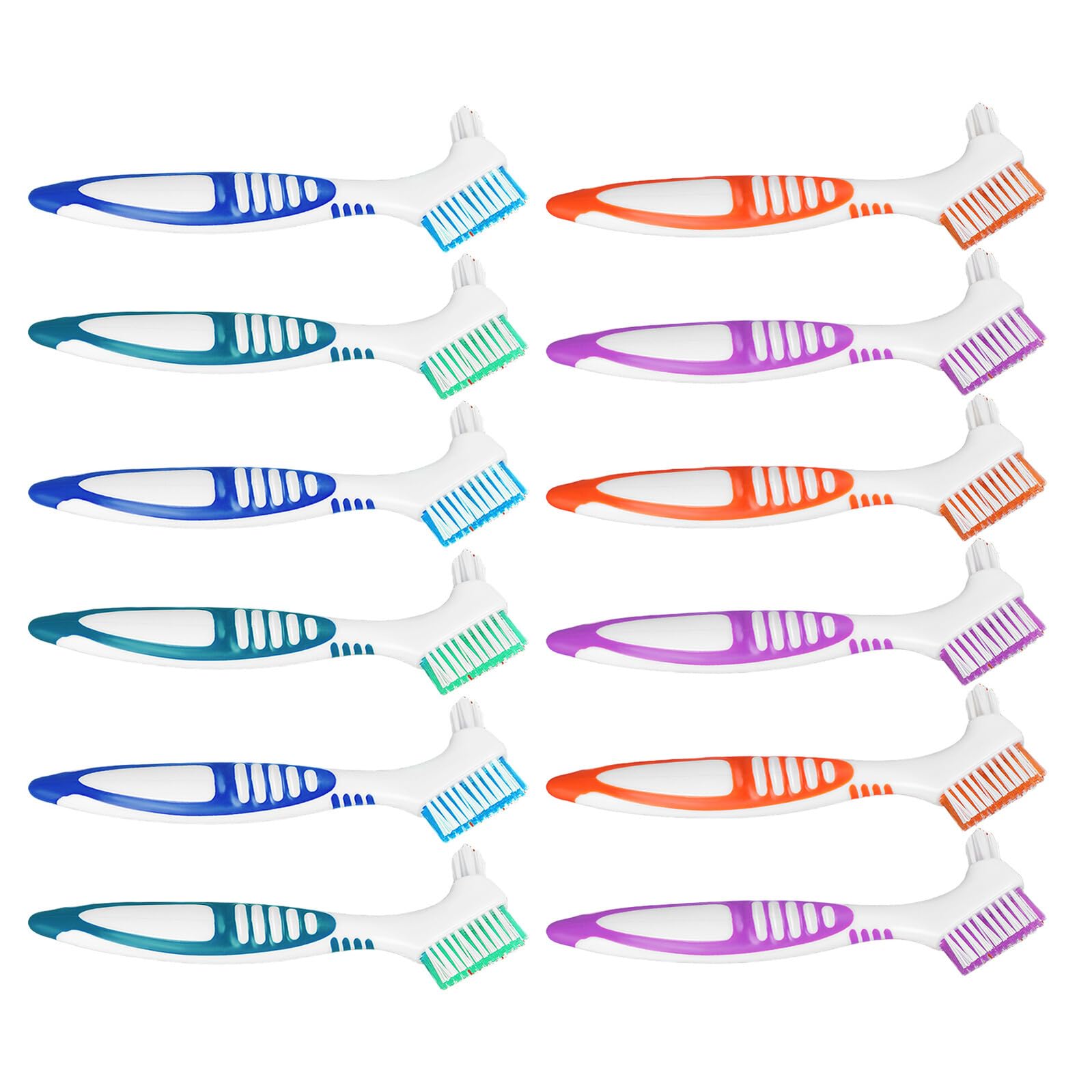KOMBIUDA 12 Pezzi Spazzolino Doppia Faccia per Pulizia Protesi Setole Morbide per Denti Falsi Apparecchi Ortodontici e Bite Strumento Portatile per Igiene Orale Profonda e Delicata