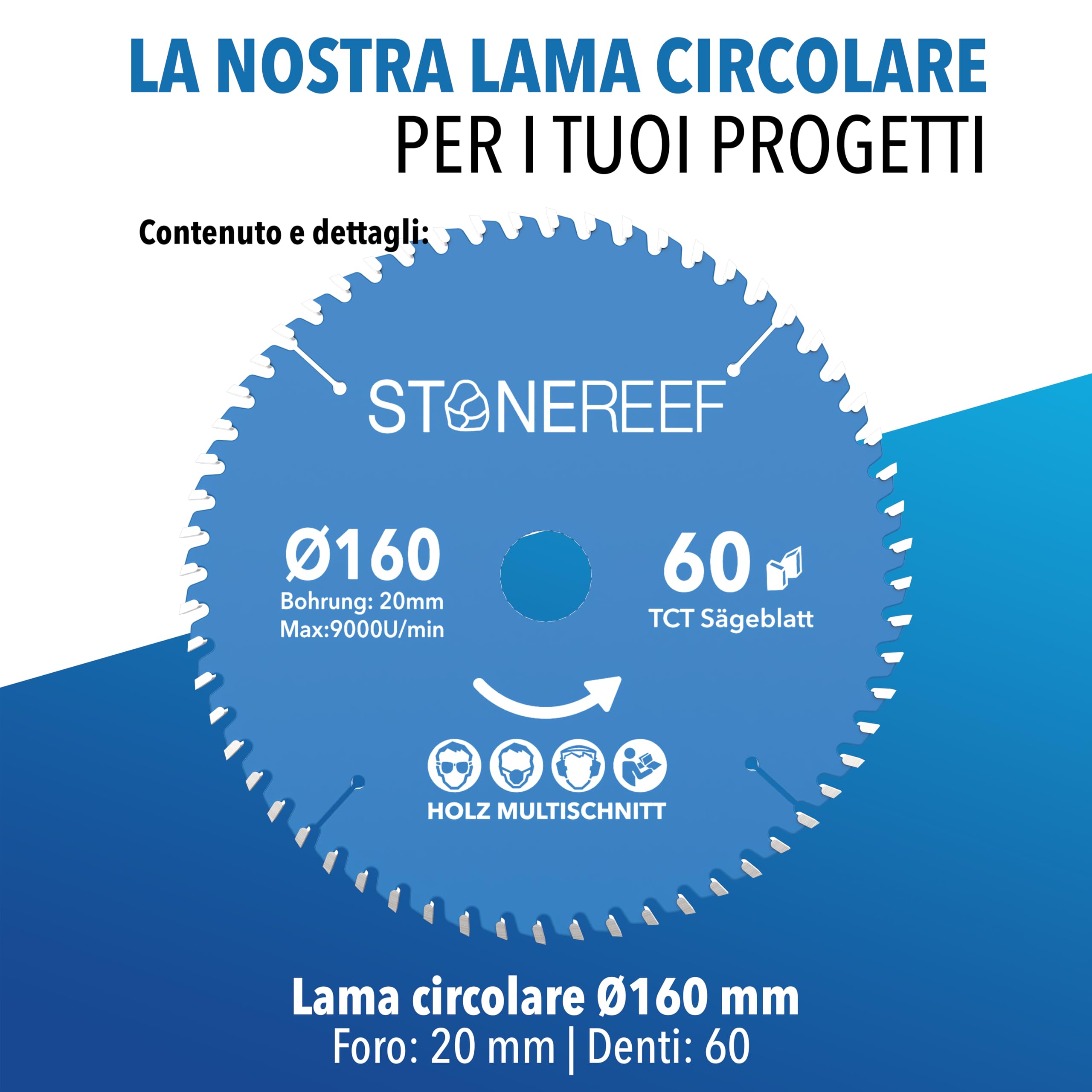 STONE REEF Lama per sega circolare 160x20 cm, compatibile con sega a immersione e sega circolare di Bosch, ideale per legno, metallo e alluminio