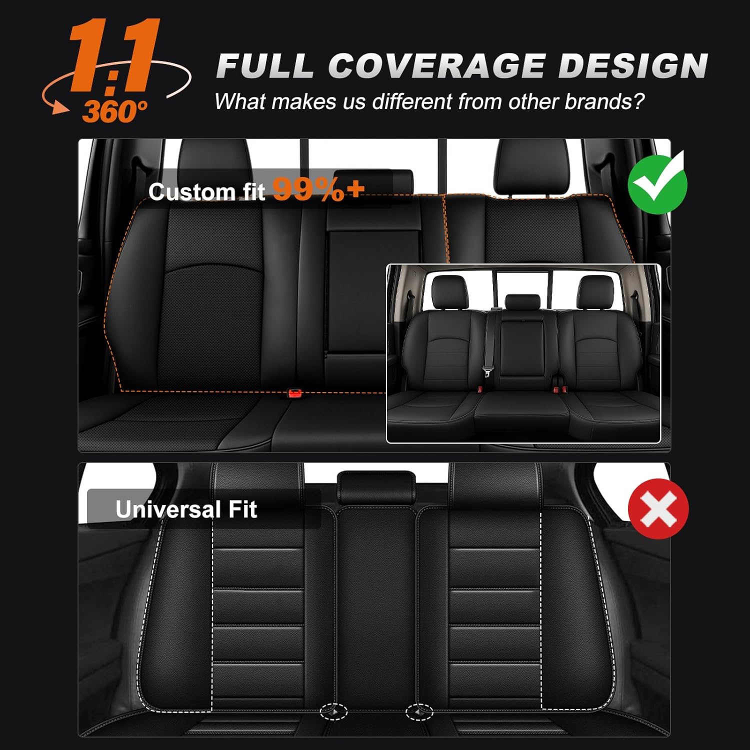 AOMSAZTO Custom Fit Truck Seat Covers for Dodge Ram 1500(2009-2018) & 2500(2010-2018) Car Seat Covers Limited Faux Leather Full Set Car Interior Accessories Black