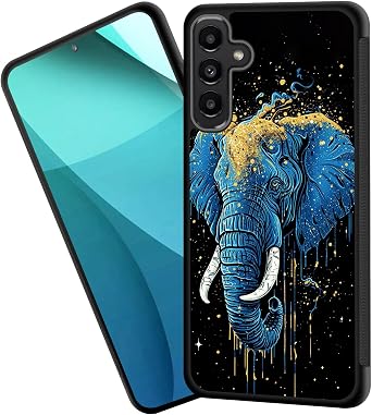for Galaxy A26 5G Case,Tire Anti-Skid Edges Cute Design Shockproof Bumper Full Protection Black Back Cover for Samsung Galaxy A26 5G,Blue Elephant Gold Sparkles