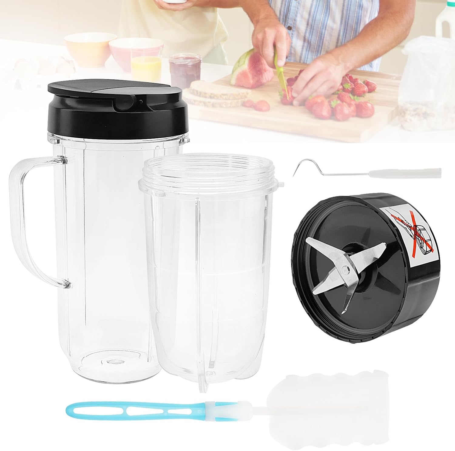 Magic Bullet Blender Cups, Tall 22oz & 16oz Cup with Flip-Top To-Go Lids and Cross Blade, Mug with Handle Cups Fit for Magic Bullet Blender 250W MB1001, Blender Replacement Parts with Hook and Brush