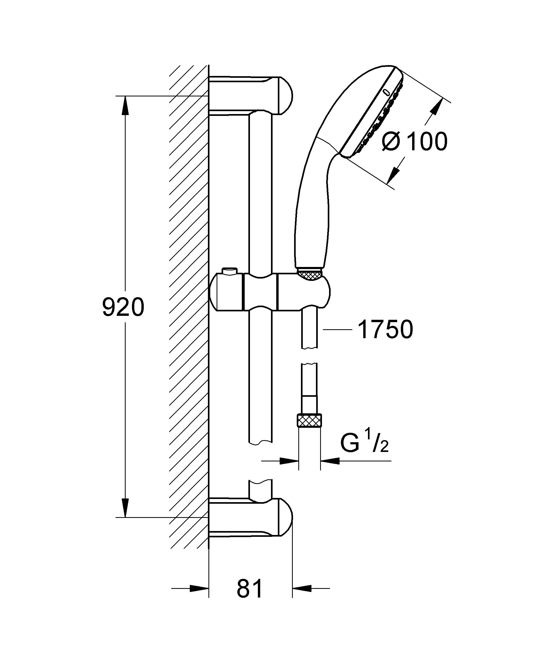 GROHE Tempesta Set Saliscendi Doccia (3 getti, asta 600 mm, flessibile 1,75 m, SpeedClean anticalcare), Cromo, 27796001