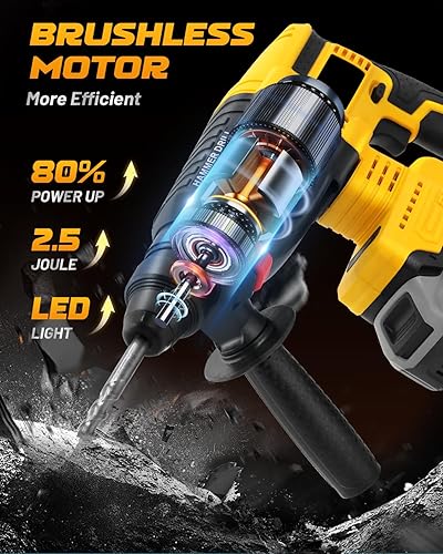 Miniatura 3 de Taladro de martillo SDS inalámbrico para batería Dewalt 20V MAX, taladro de martillo giratorio sin escobillas con embrague de seguridad para