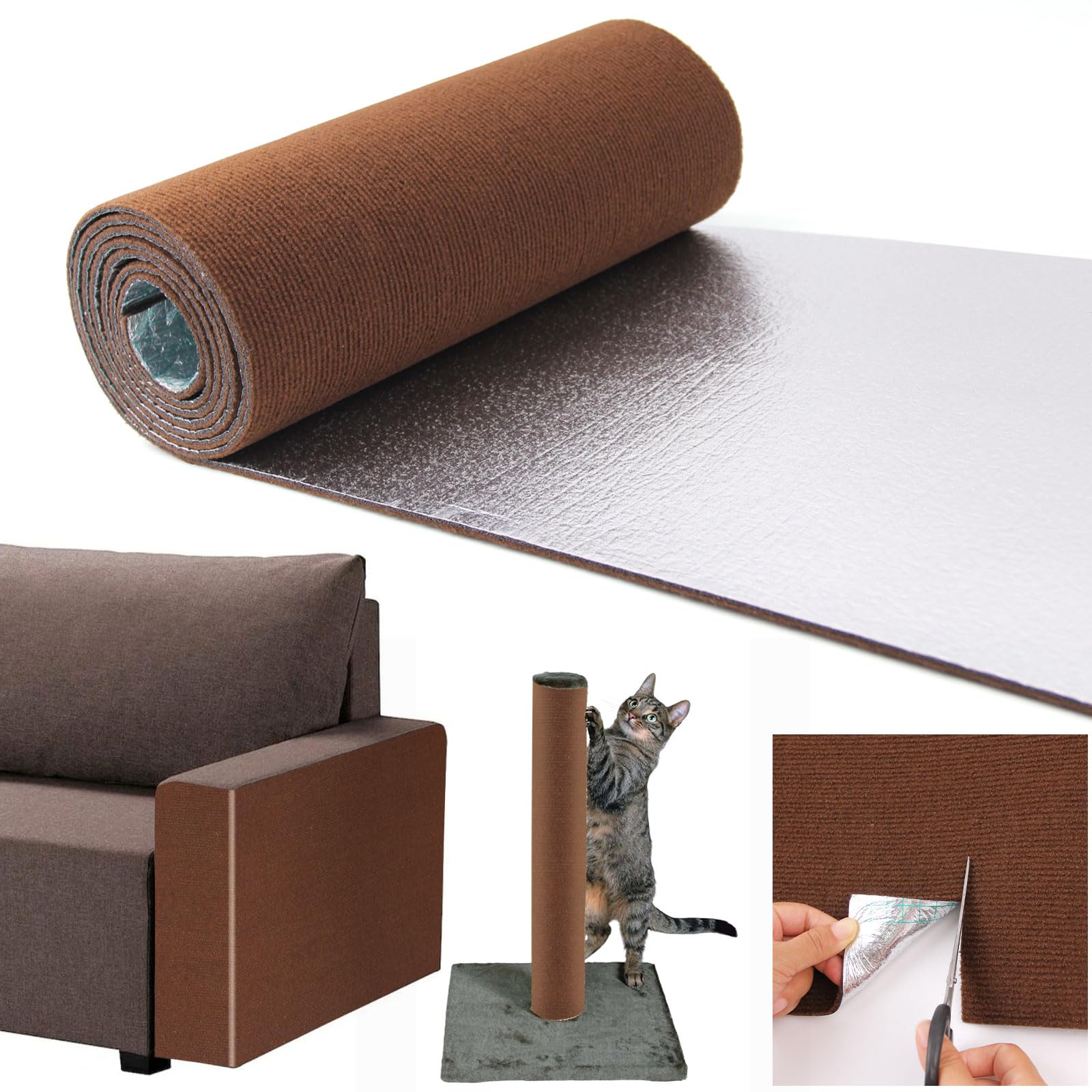 Tapis Griffoir pour Chat 200x40cm - Grattoir Autocollant Marron Découpable