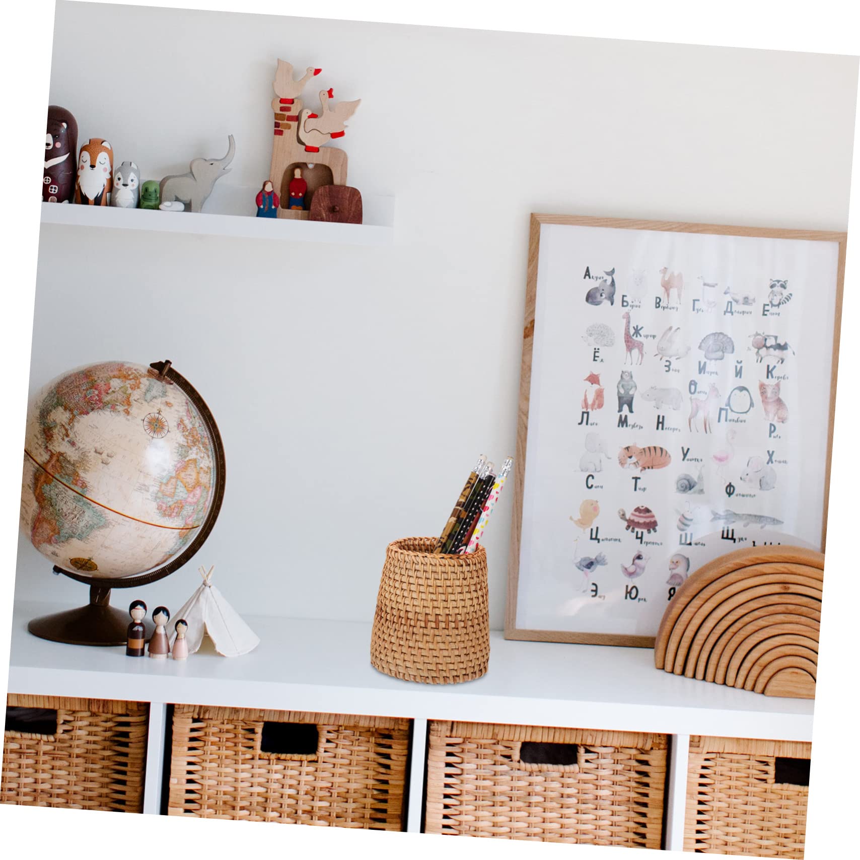 STOBOK 3piezas Cesta De Almacenamiento De Ratán Mano Para Escritorio Organizador De Utensilios y Material De Oficina Decoración Boho Para Hogar y Oficina