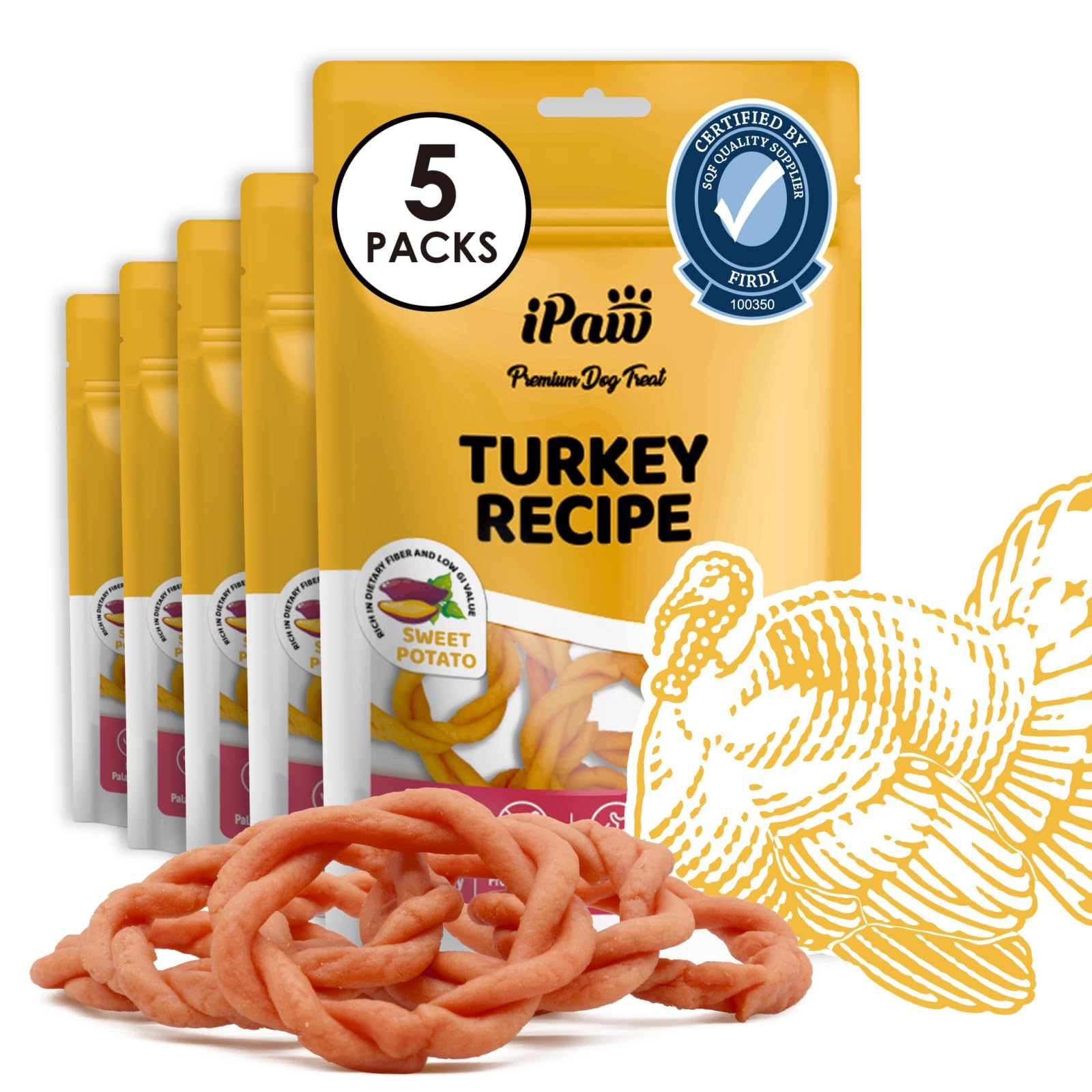 iPaw Turkey Dog Treats, SQF-Certified Production Process Dog Chew