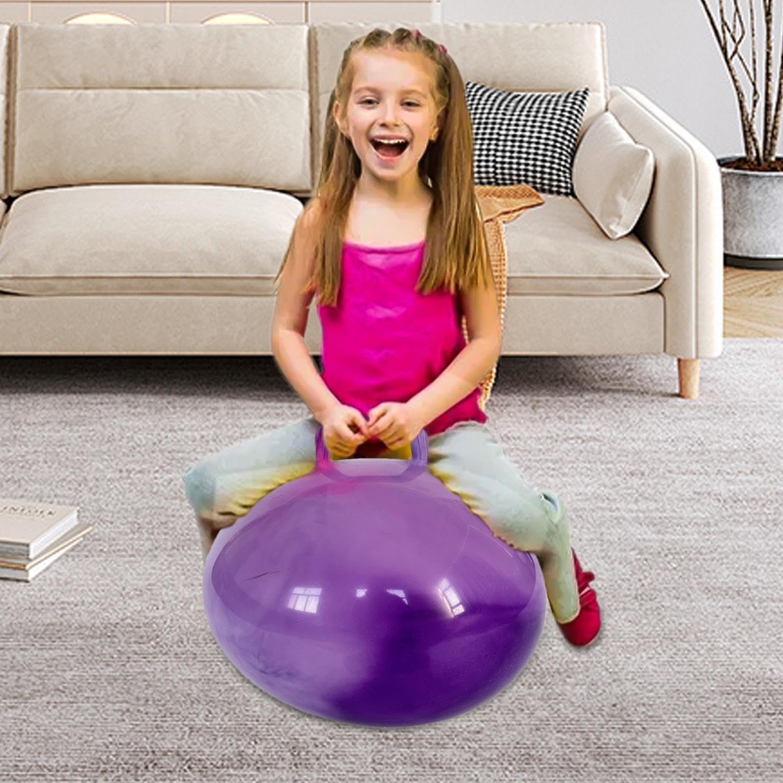 Pelota De Saltar con Asas Ergonómicas, Pelota De Salto para Niños, Balones Saltadores, Pelotas Hinchable Saltarina, Altura Ajustable, Antideslizante, Jardín Actividades Exterior Juego Ejercicio