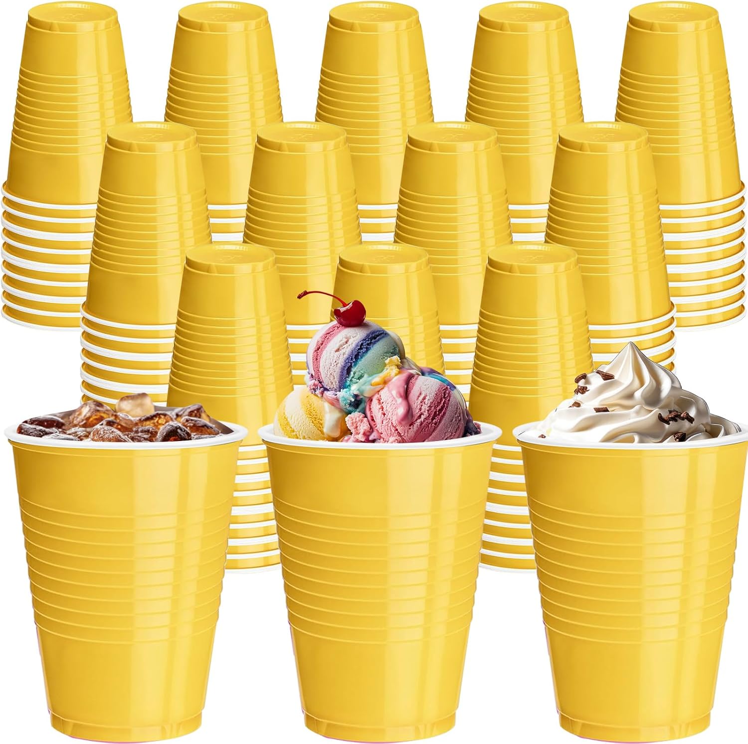 120 pcs 16 oz Yellow plastic cups Thanksgiving plastic Disposable cups Yellow Party Cups for drinking Tastings served Snacks Barbecues Picnics