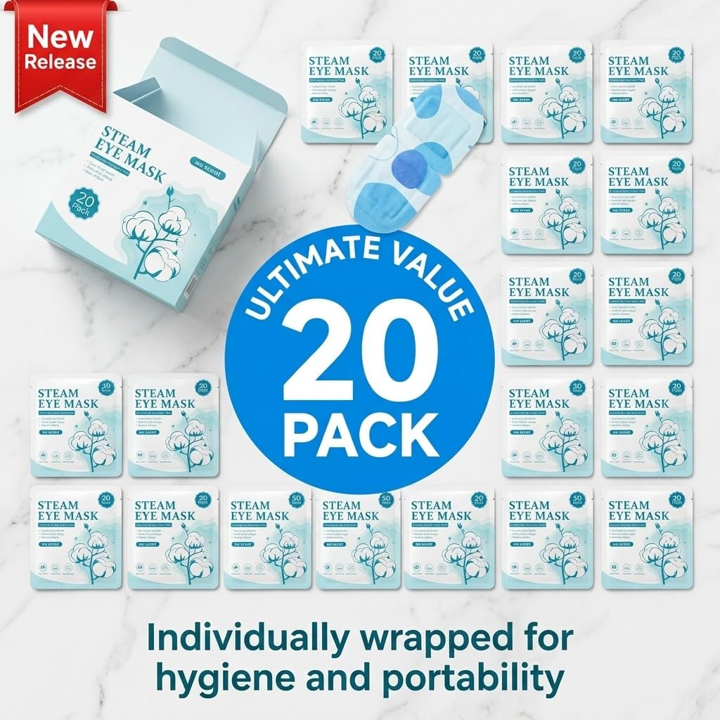 Steam Eye Masks for Dry Eyes - 20 Pack Self Heating Warm Compress (Unscented) - FSA Eligible of HSA Eligible Disposable Moist Heat Therapy for Stye Relief, Eye Strain & Spa Sleep