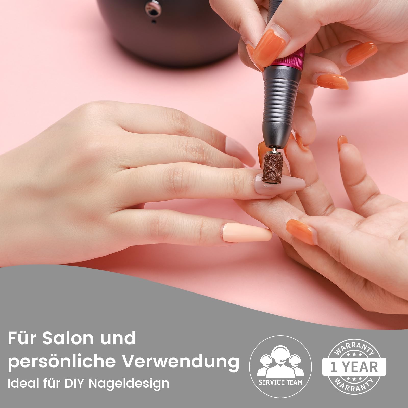 Delanie Nagelfräser 35000 U/Min für Gelnägel Polygel, 6 in 1 Leise Elektrische Nagelfeile Maniküre Pediküreset mit Nagelfräser Aufsätze, Nägel selber machen Entferner für Acrylgel Nagelpflege -Grau