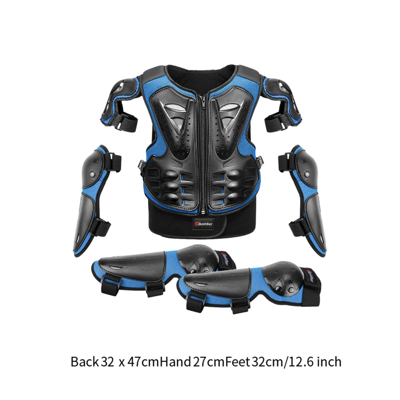 Tuta Protettiva Da Motocross per Bambini, Protezioni per Petto, Schiena, Colonna Vertebrale, Ginocchia E Gomiti, Materiale PVC Traspirante per, Blu