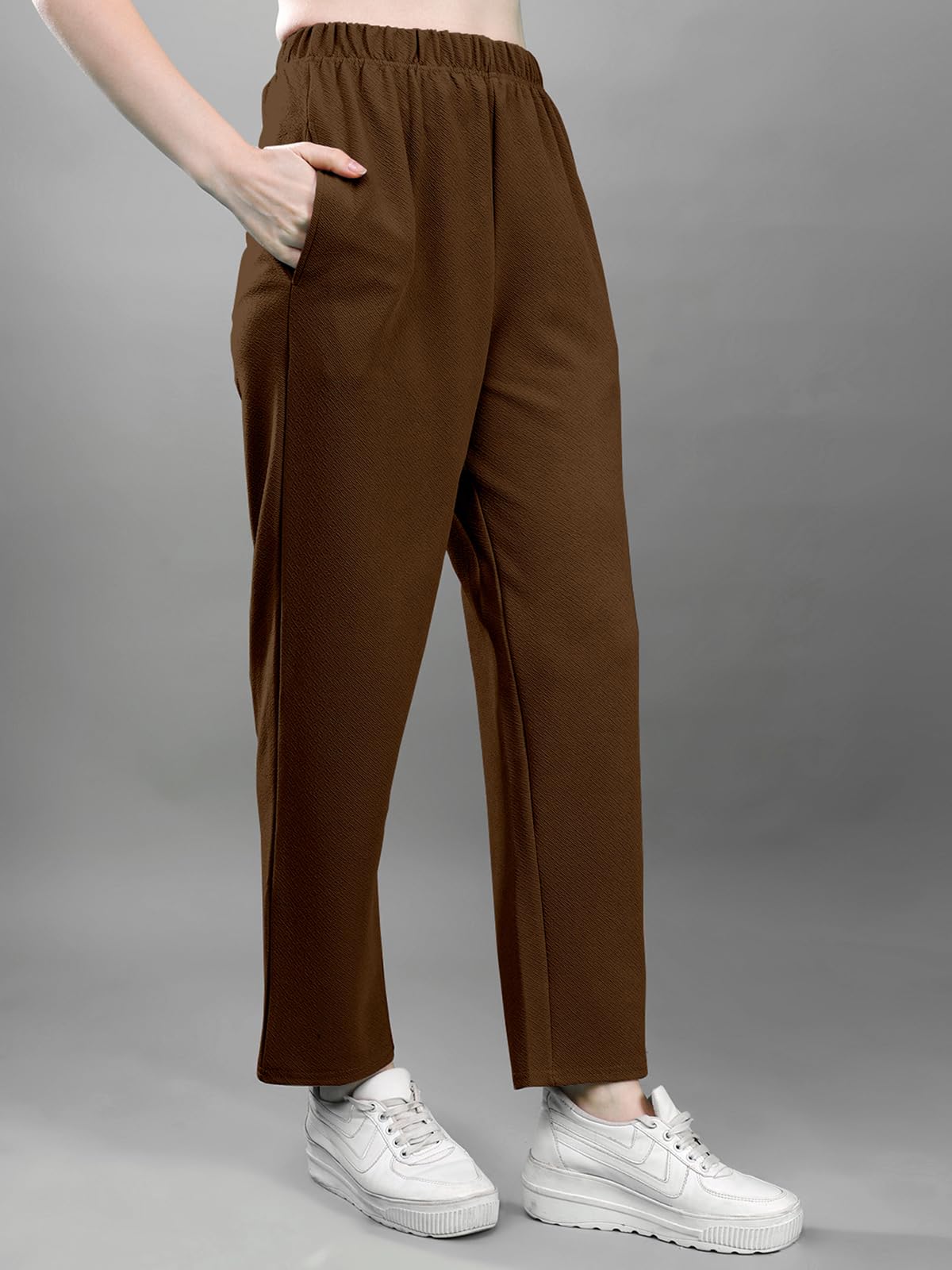 Selvia Co-ords for Women|Lycra Top & Trouser|Casual Co-ord Set|Solid Two-Piece Co-ord|Sports Wear Co-ord(707CTK11667N-XL_Brown) 3