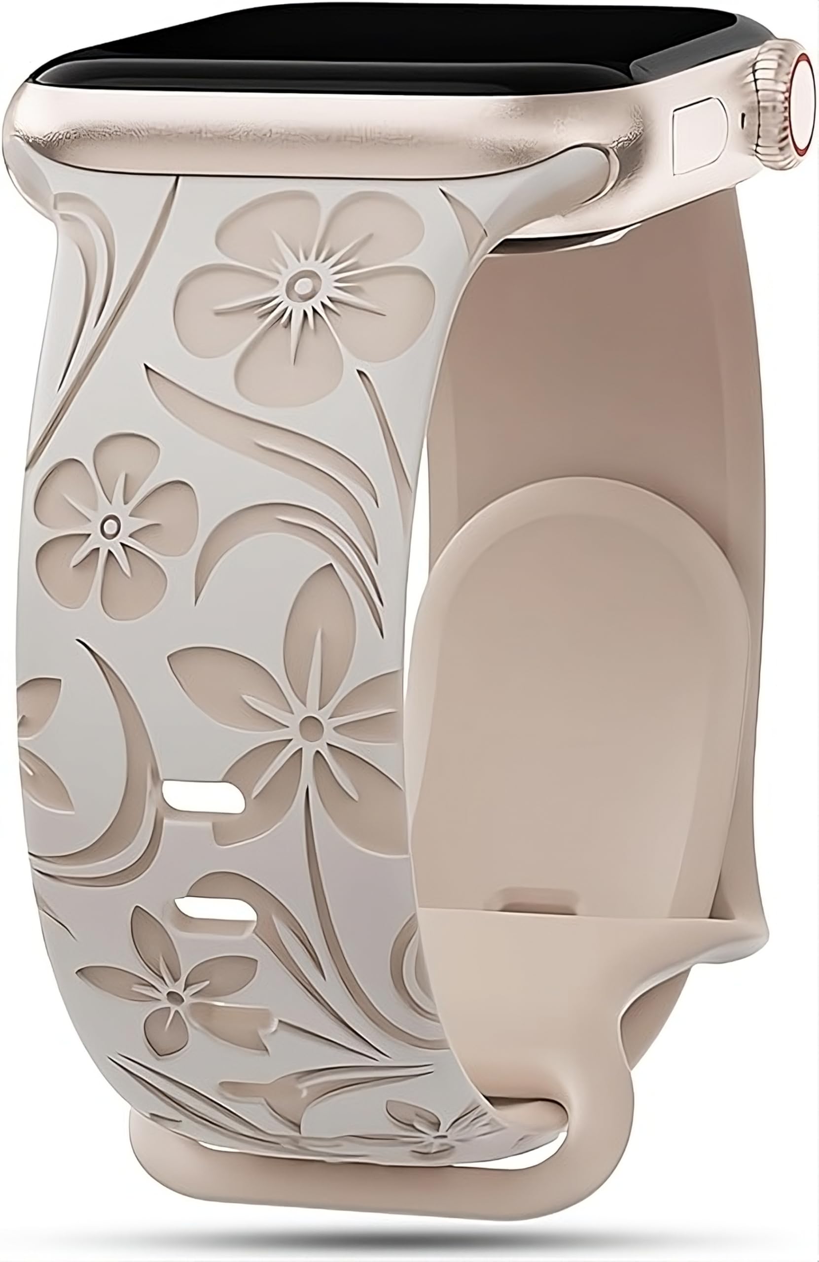 RAYA Silicone Watch Bands for Women Compatible with Apple Watch 38/40/41mm & 42/44/45/49mm | Engraved Watch Straps for iWatch Series 9/8/7 Ultra SE & SE2 Wild Flower Design (Starlight & MilkTea) (B0D9VZHMN3) Amazon Price History, Amazon Price Tracker