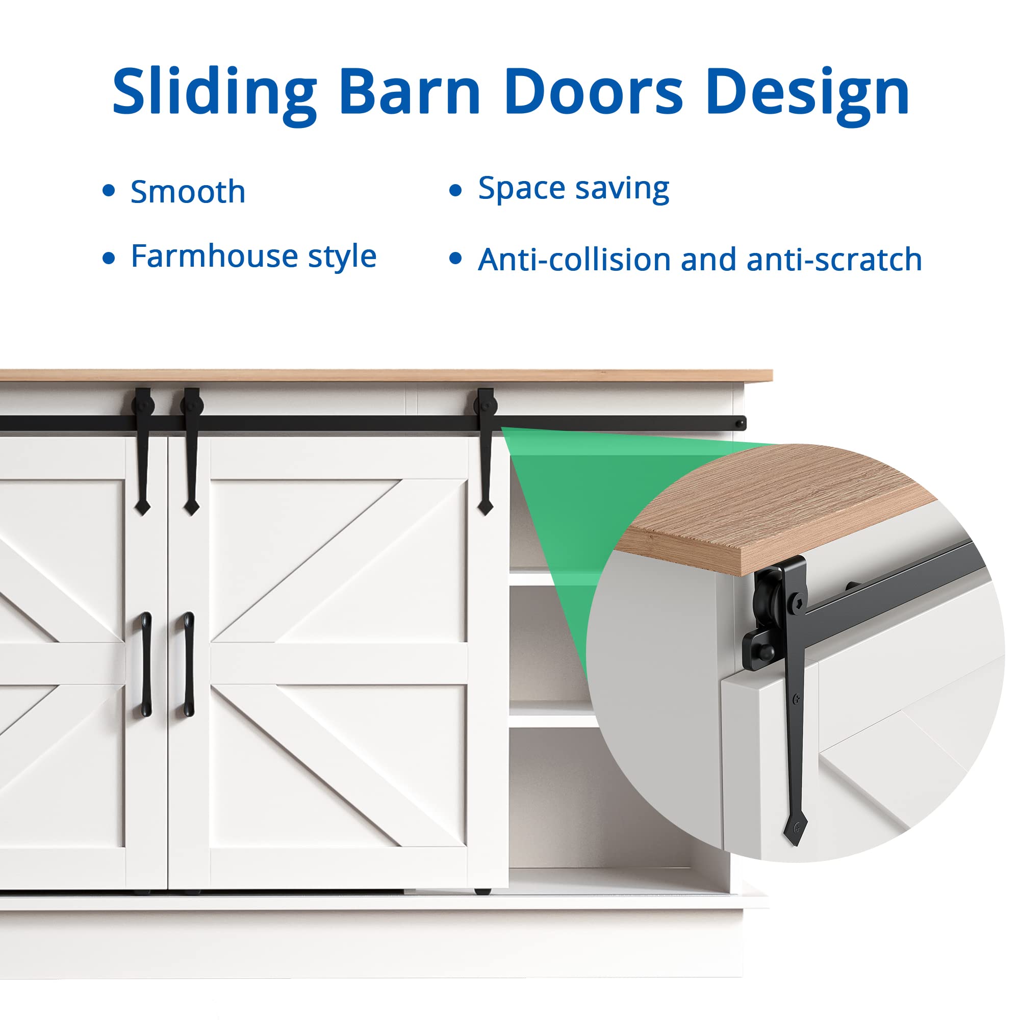 Cozy Castle Farmhouse 70" TV Stand, Sliding Barn Door Entertainment