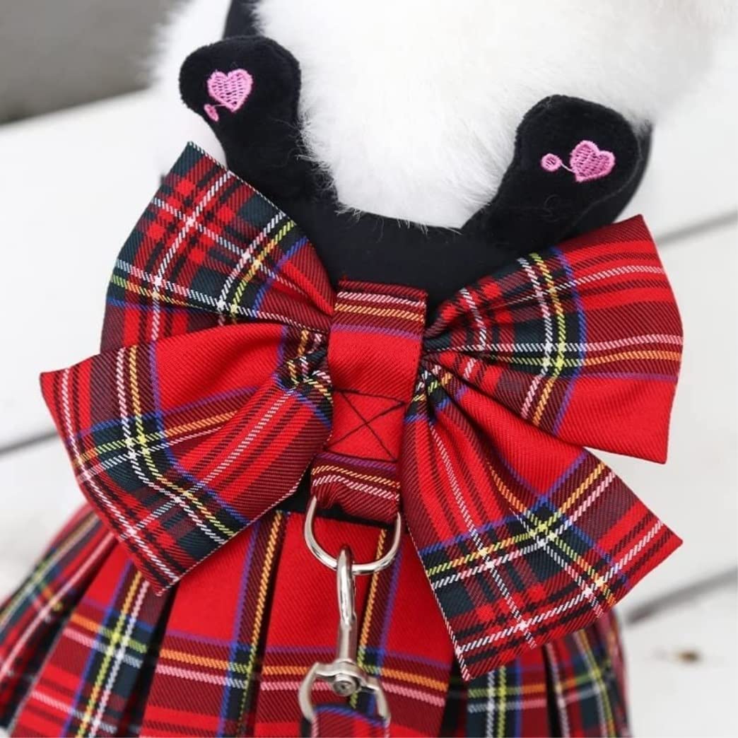 Correa Perro Correr Arnés para Mascotas, Chaleco, Vestido, Conjunto De Plomo con Tutú, Falda Encaje, Traje Cuello para Perro, Correa Ajustable Antideslizantes Reforzada(Rot,45cm)